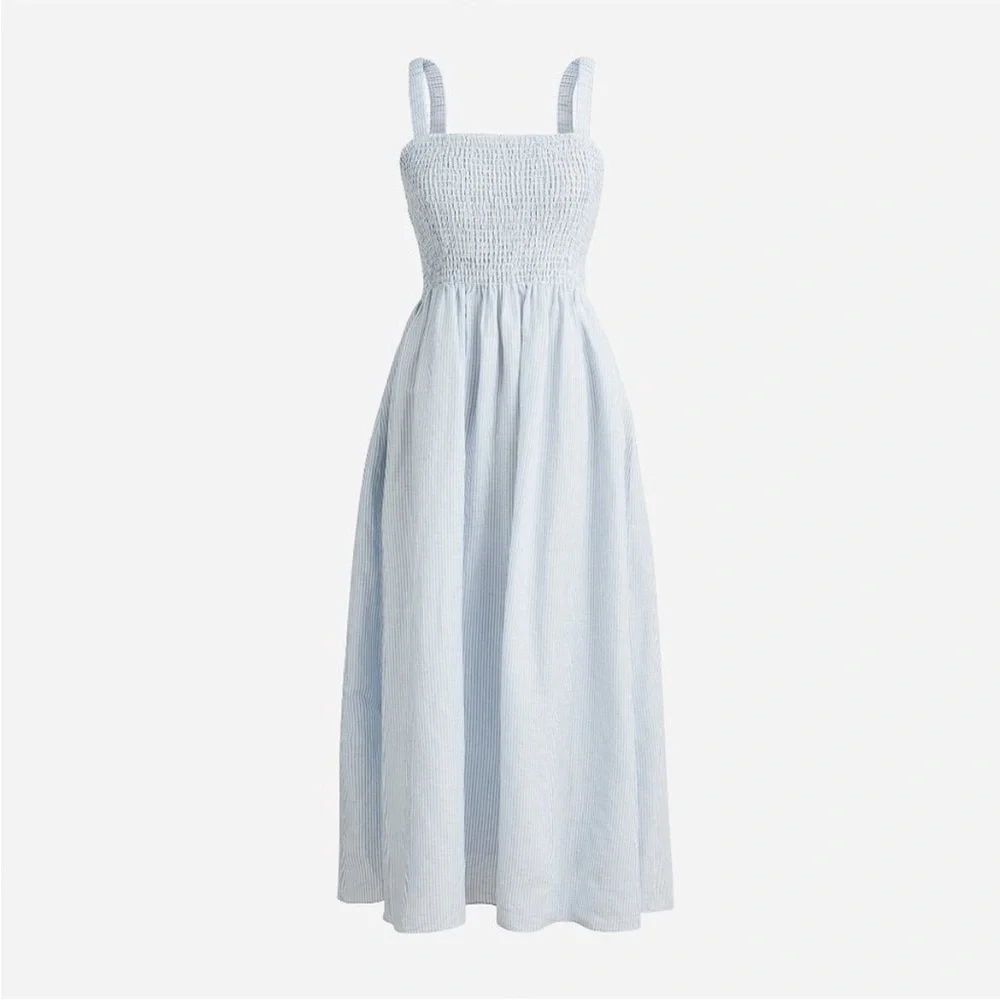 J. Crew Light Blue Smocked Midi Sundress